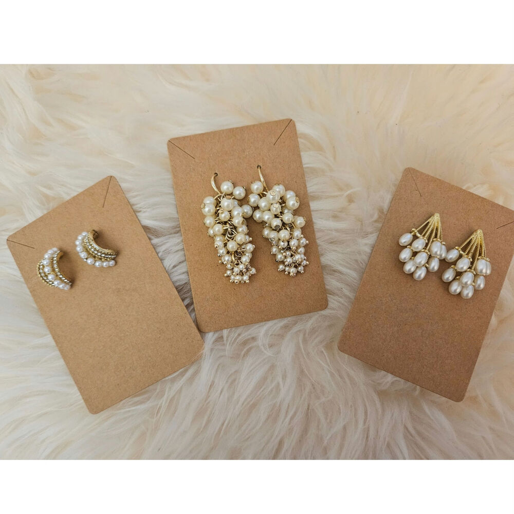 Lot of 3 Elegant Faux Pearl and Gold Fashion Earrings